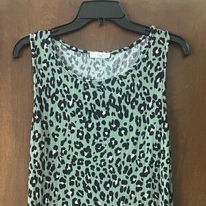 Leopard Print Pleated Dress - Green and Black
